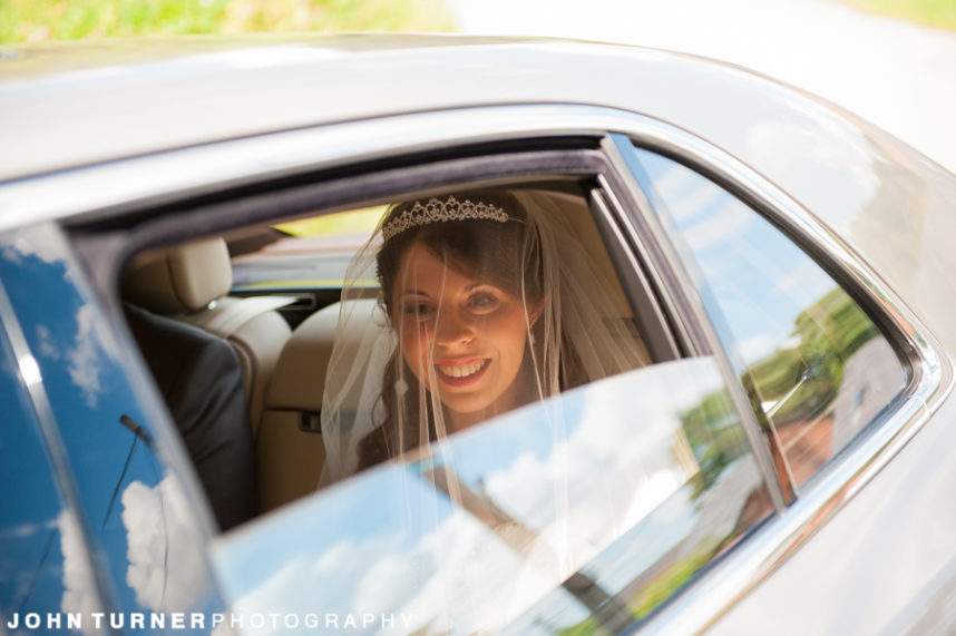 Bride arriving at a Cambridge Wedding